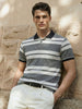 Men's Black Regular Fit Striped Casual Flat Knit Polo T-Shirts