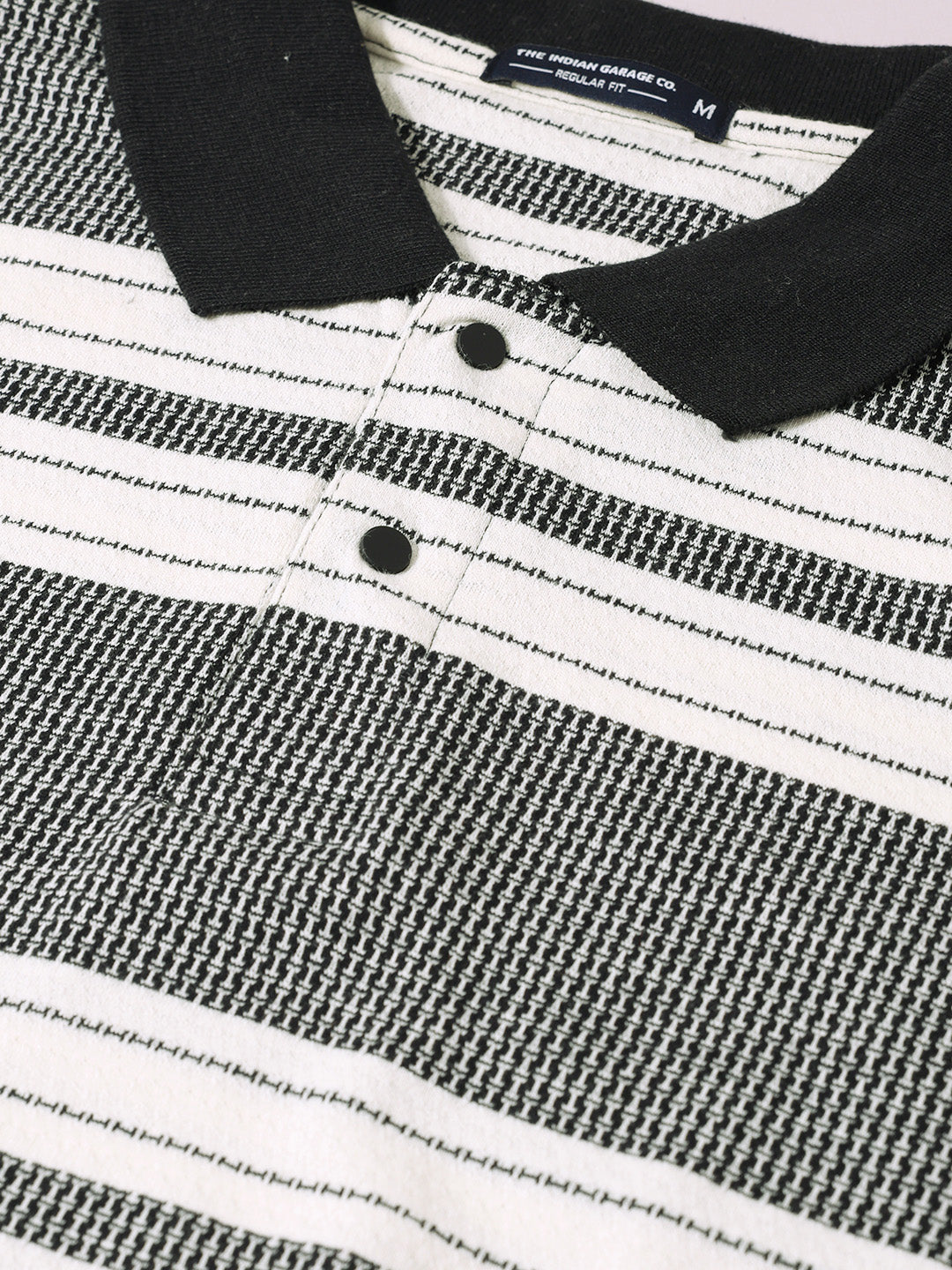 Men's Black Regular Fit Striped Casual T-Shirts