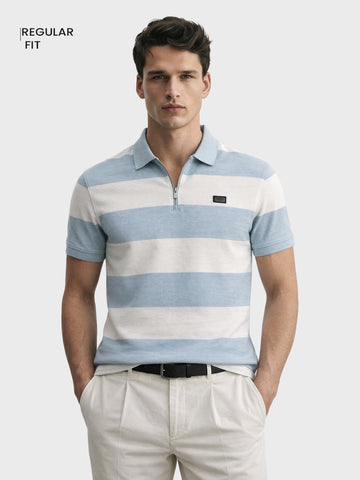 Men's Blue Regular Fit Striped Casual Polo T-Shirts