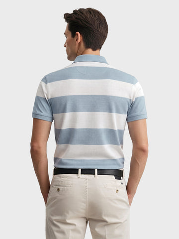 Men's Blue Regular Fit Striped Casual Polo T-Shirts