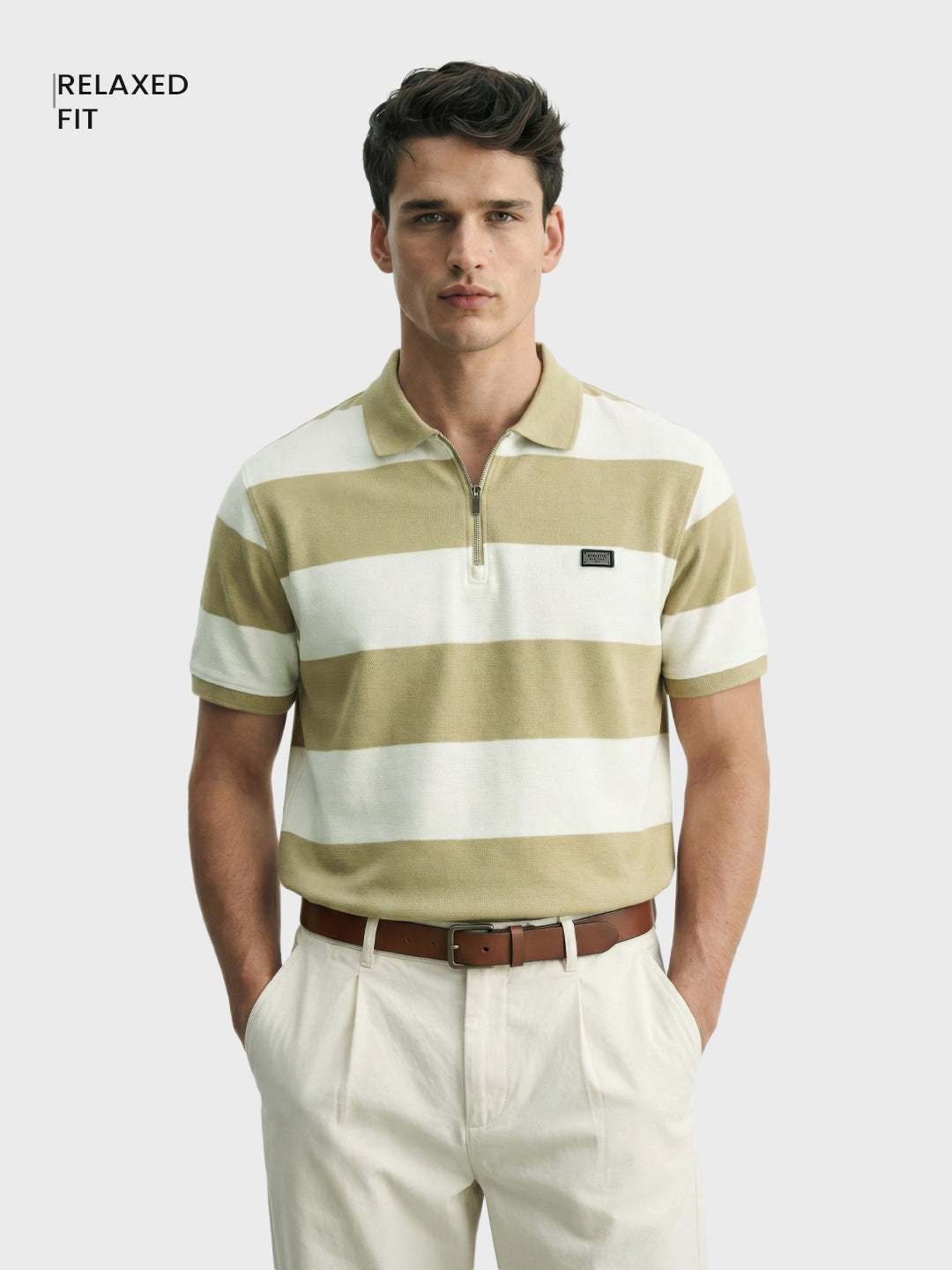 Men's Green Regular Fit Striped Casual Polo T-Shirts