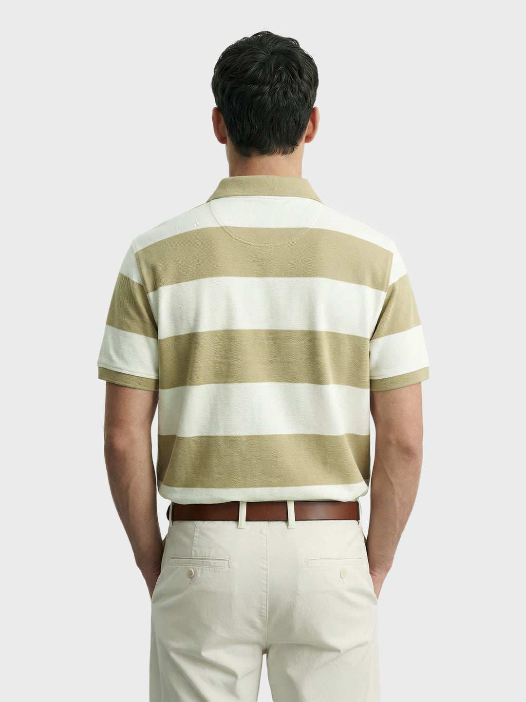 Men's Green Regular Fit Striped Casual Polo T-Shirts