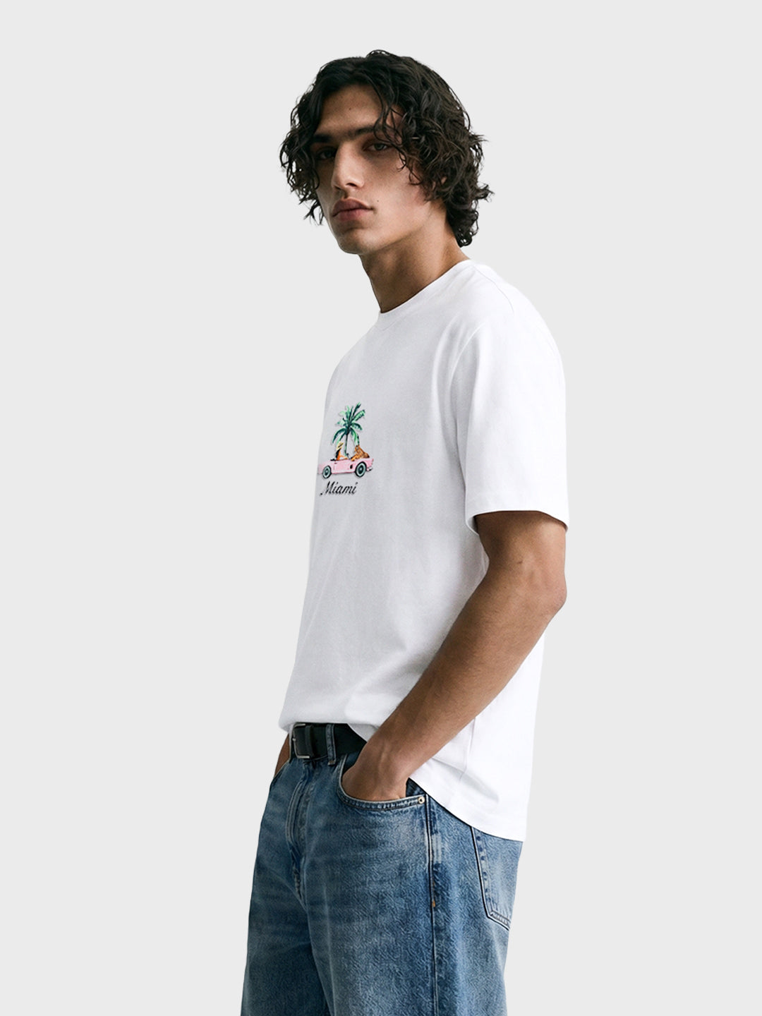 Men's White Relaxed Fit Embroidered Casual T-Shirt