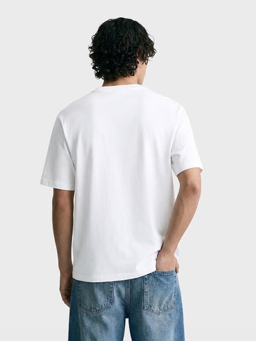 Men's White Relaxed Fit Embroidered Casual T-Shirt