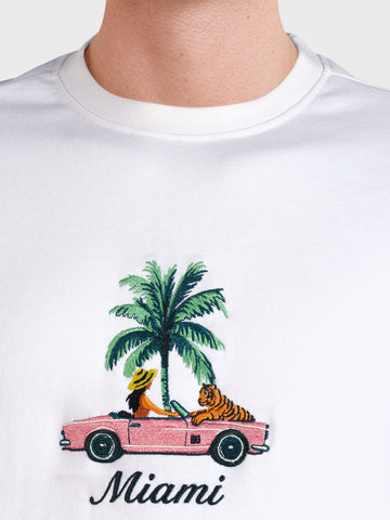 Men's White Relaxed Fit Embroidered Casual T-Shirt