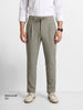 Men's Olive Regular Fit Solid Casual Trousers