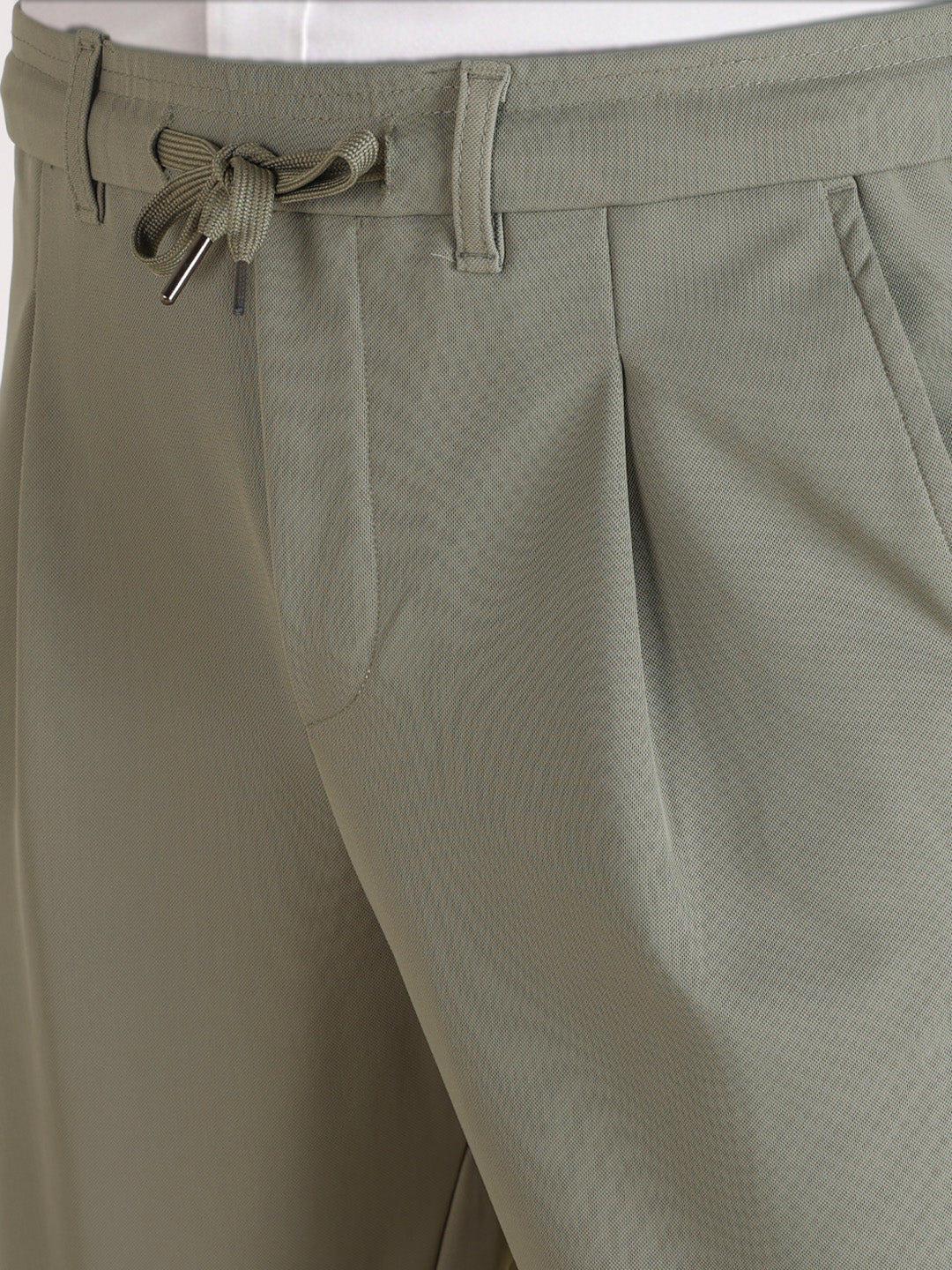 Men's Olive Regular Fit Solid Casual Trousers