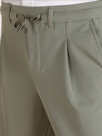 Men's Olive Regular Fit Solid Casual Trousers
