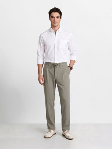 Men's Olive Regular Fit Solid Casual Trousers