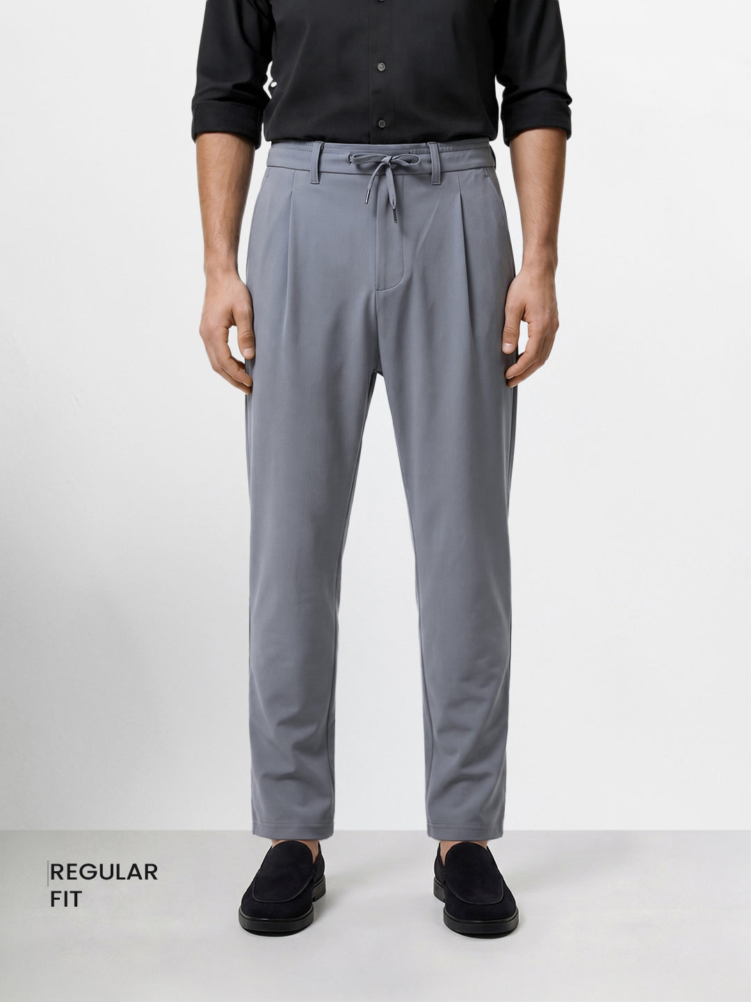 Men's Grey Regular Fit Solid Casual Trousers