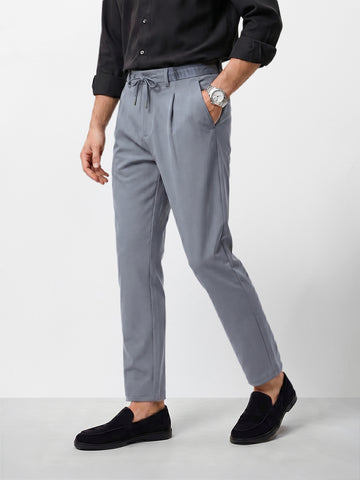 Men's Grey Regular Fit Solid Casual Trousers