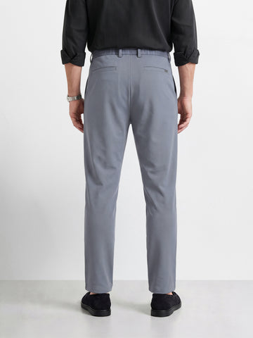 Men's Grey Regular Fit Solid Casual Trousers