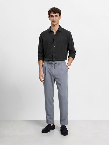 Men's Grey Regular Fit Solid Casual Trousers