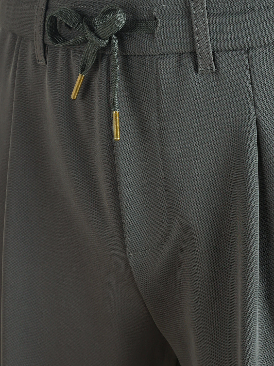 Men's Olive Regular Fit Solid Casual Trousers