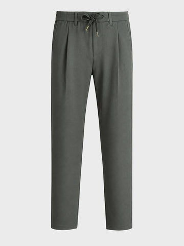 Men's Olive Regular Fit Solid Casual Trousers