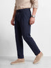Men's Navy Blue Regular Fit Solid Casual Trousers