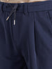 Men's Navy Blue Regular Fit Solid Casual Trousers
