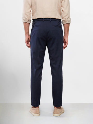 Men's Navy Blue Regular Fit Solid Casual Trousers