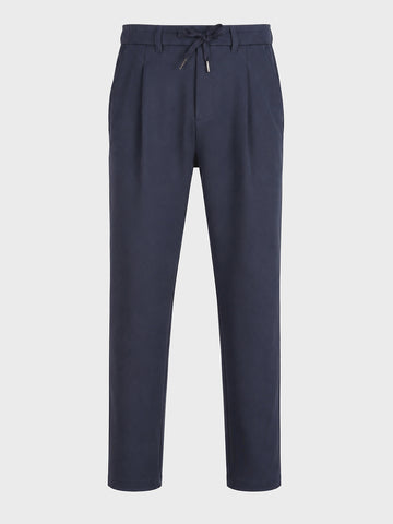 Men's Navy Blue Regular Fit Solid Casual Trousers