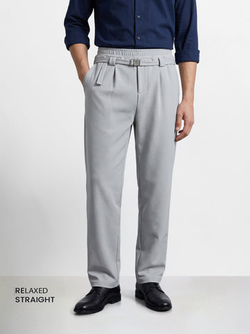 Men's Grey Relaxed Straight Fit Solid Casual Trousers