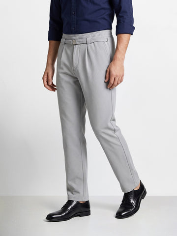 Men's Grey Relaxed Straight Fit Solid Casual Trousers