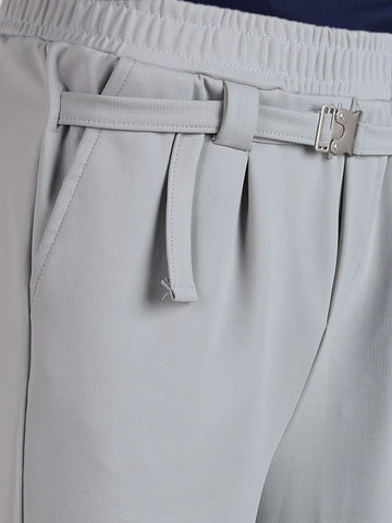 Men's Grey Relaxed Straight Fit Solid Casual Trousers