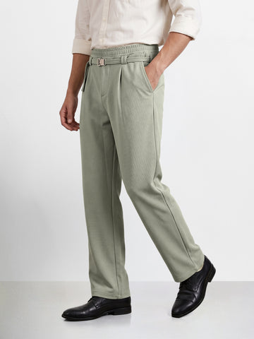 Men's Olive Relaxed Staright Fit Solid Casual Trousers