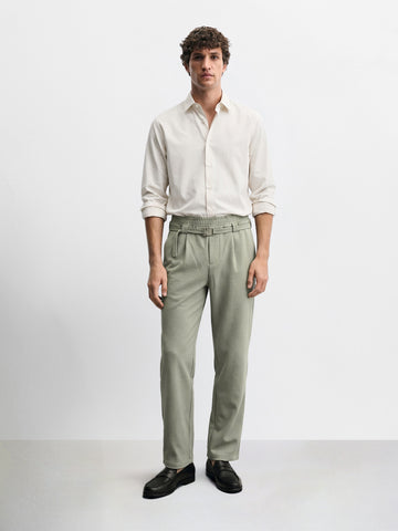 Men's Olive Relaxed Staright Fit Solid Casual Trousers