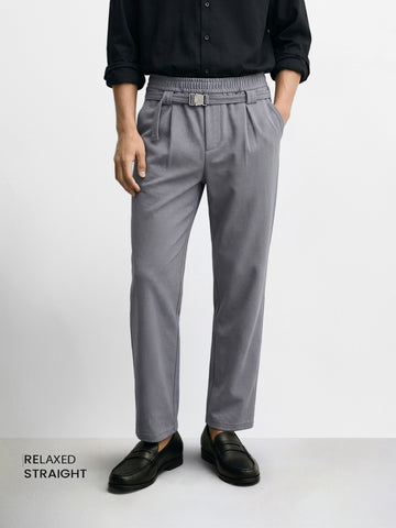 Men's Grey Relaxed Staright Fit Solid Casual Trousers