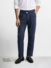 Men's Navy Blue Relaxed Staright Fit Solid Casual Trousers