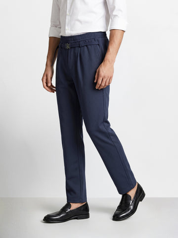 Men's Navy Blue Relaxed Staright Fit Solid Casual Trousers