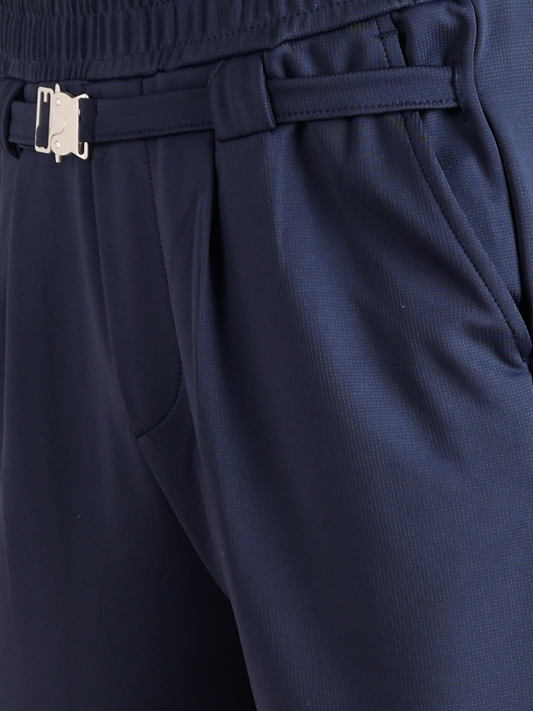 Men's Navy Blue Relaxed Staright Fit Solid Casual Trousers