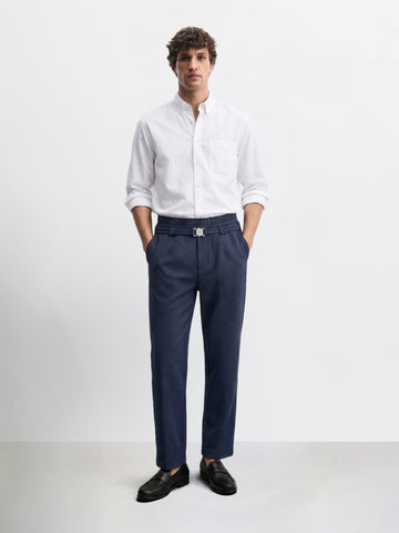 Men's Navy Blue Relaxed Staright Fit Solid Casual Trousers