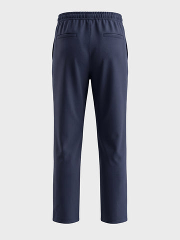 Men's Navy Blue Relaxed Staright Fit Solid Casual Trousers