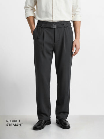 Men's Black Relaxed Staright Fit Solid Casual Trousers