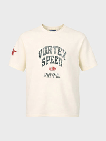 Men's Cream Relaxed Fit Printed Casual T-Shirt