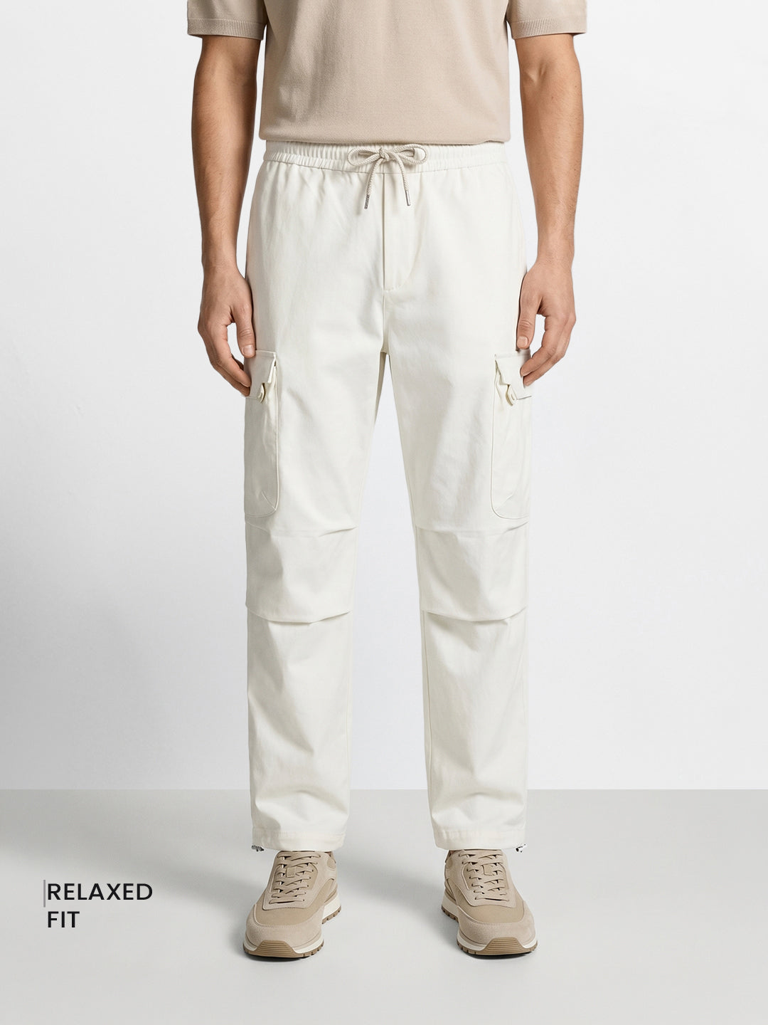 Men's White Relaxed Fit Solid Utility Cargo