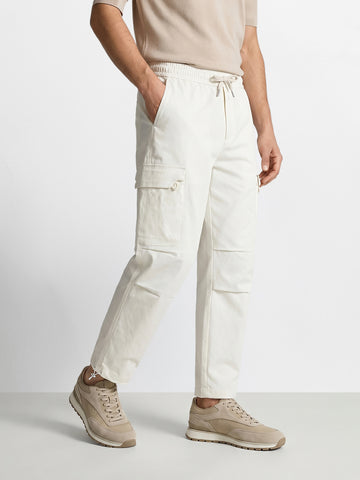 Men's White Relaxed Fit Solid Utility Cargo