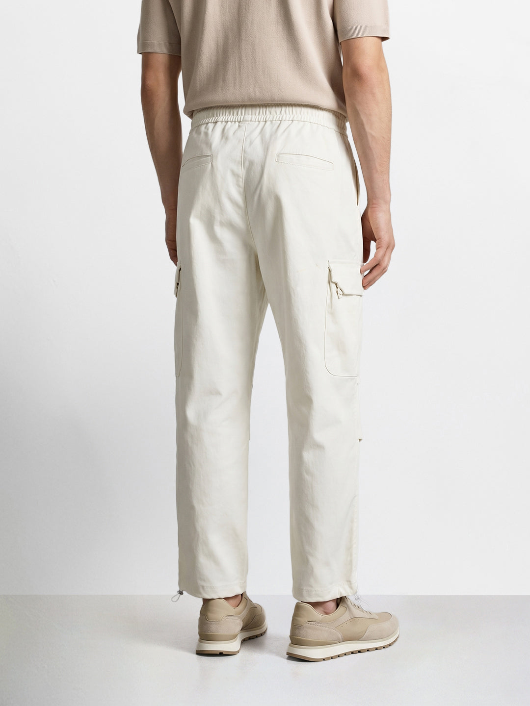 Men's White Relaxed Fit Solid Utility Cargo