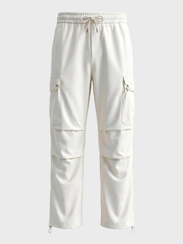 Men's White Relaxed Fit Solid Utility Cargo