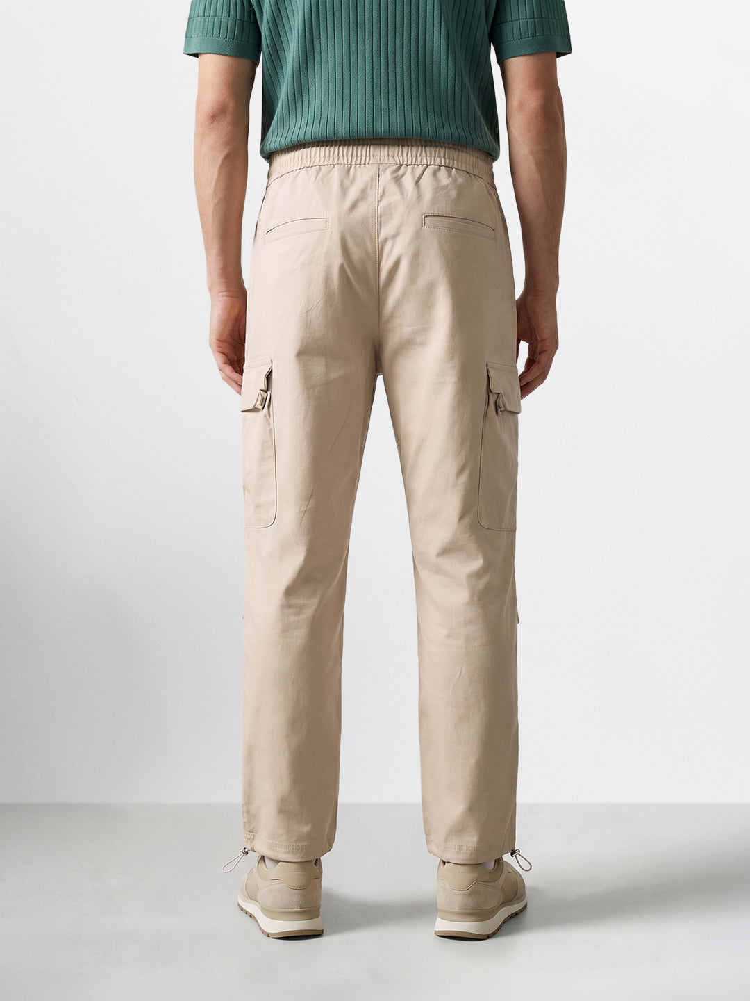 Men's Beige Relaxed Fit Solid Utility Cargo