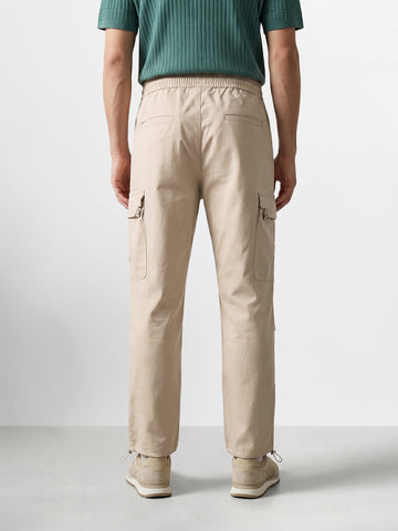 Men's Beige Relaxed Fit Solid Utility Cargo