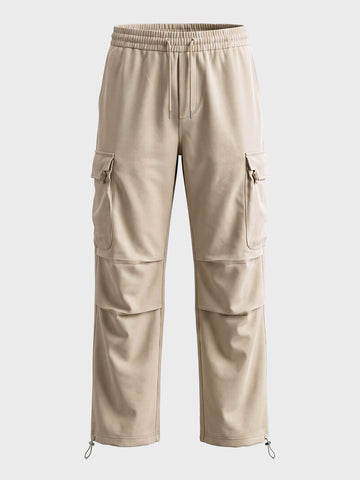 Men's Beige Relaxed Fit Solid Utility Cargo