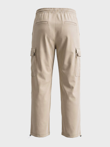 Men's Beige Relaxed Fit Solid Utility Cargo