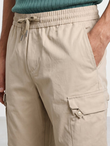 Men's Beige Relaxed Fit Solid Utility Cargo
