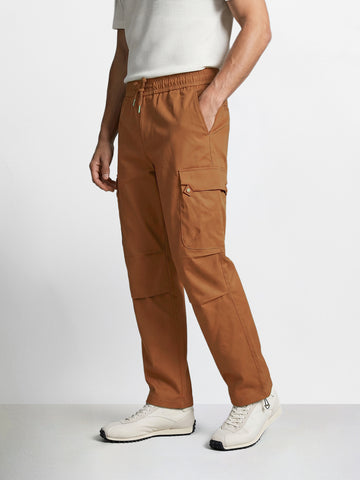 Men's Brown Relaxed Fit Solid Utility Cargo