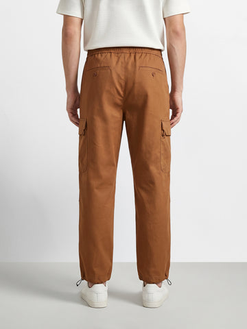 Men's Brown Relaxed Fit Solid Utility Cargo