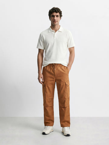 Men's Brown Relaxed Fit Solid Utility Cargo