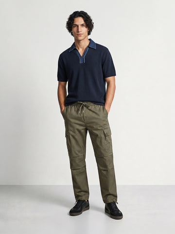 Men's Green Relaxed Fit Solid Utility Cargo