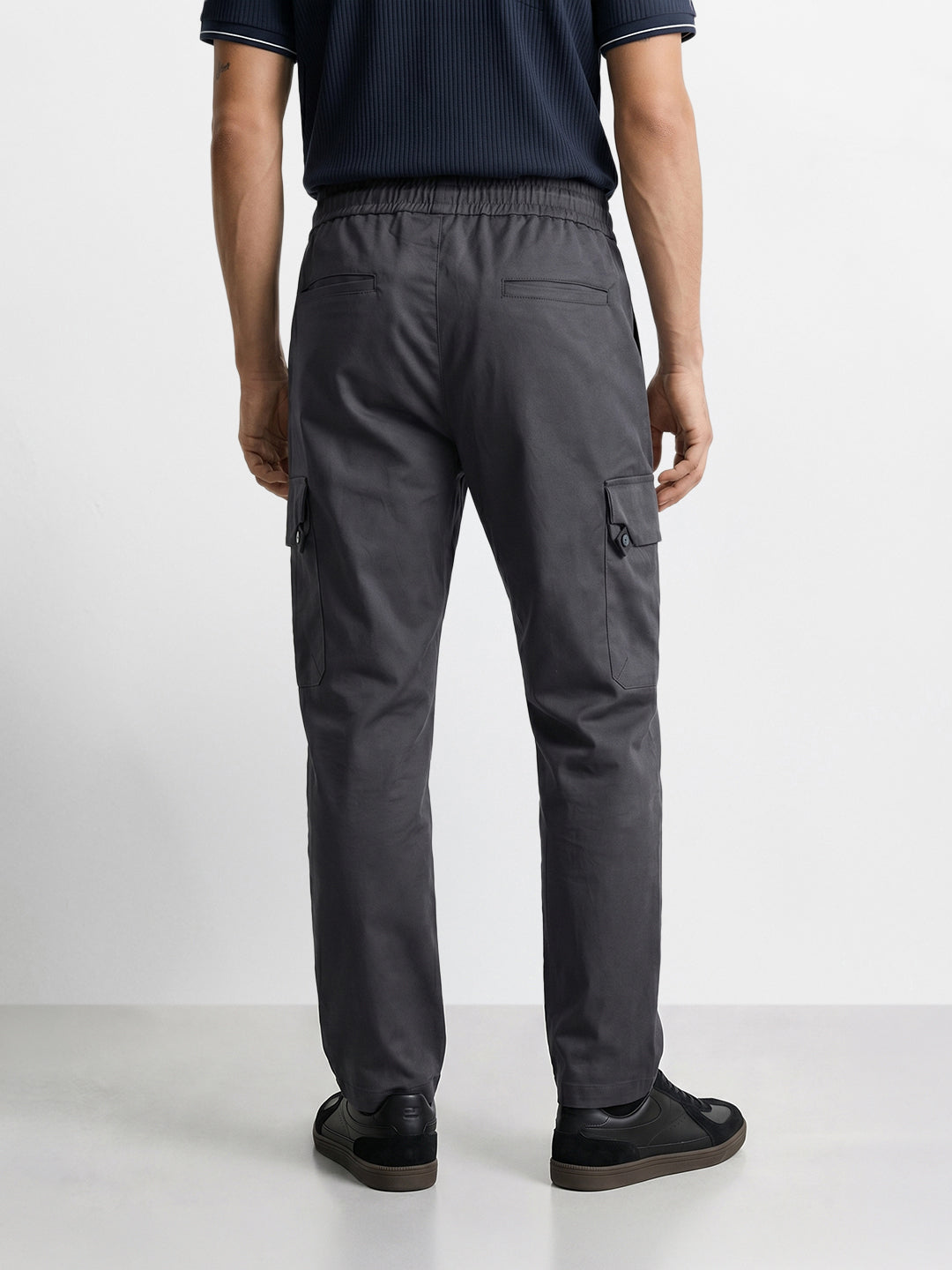 Men's Grey Relaxed Fit Solid Utility Cargo